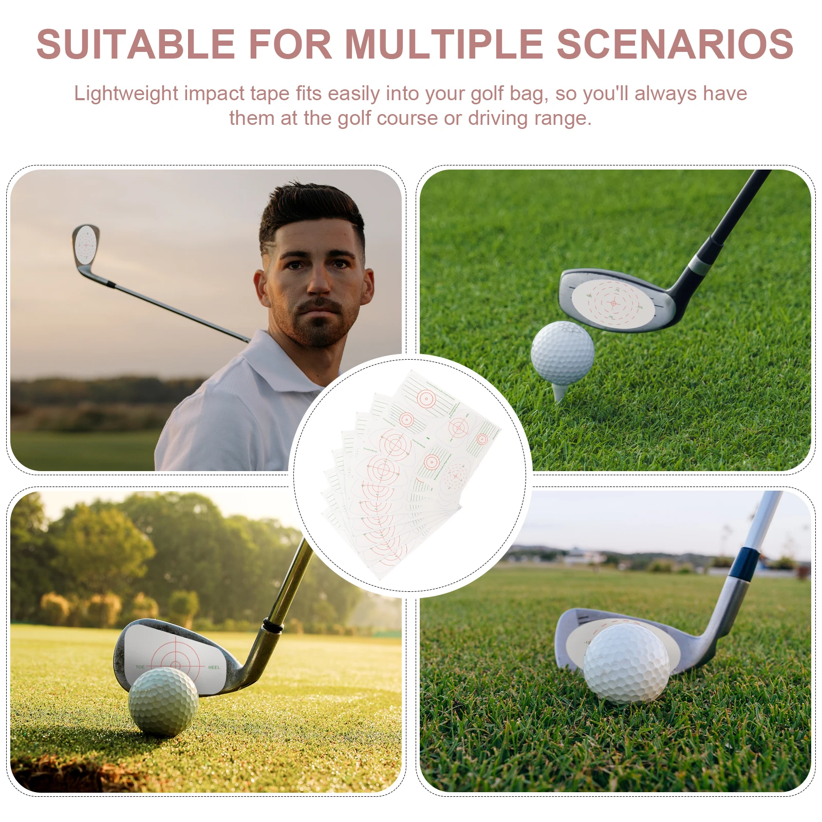 

56 Pieces Golf Impact Stickers Practice Tape for Wood Iron Putter Swing Training Accuracy Decal Club Face Testing