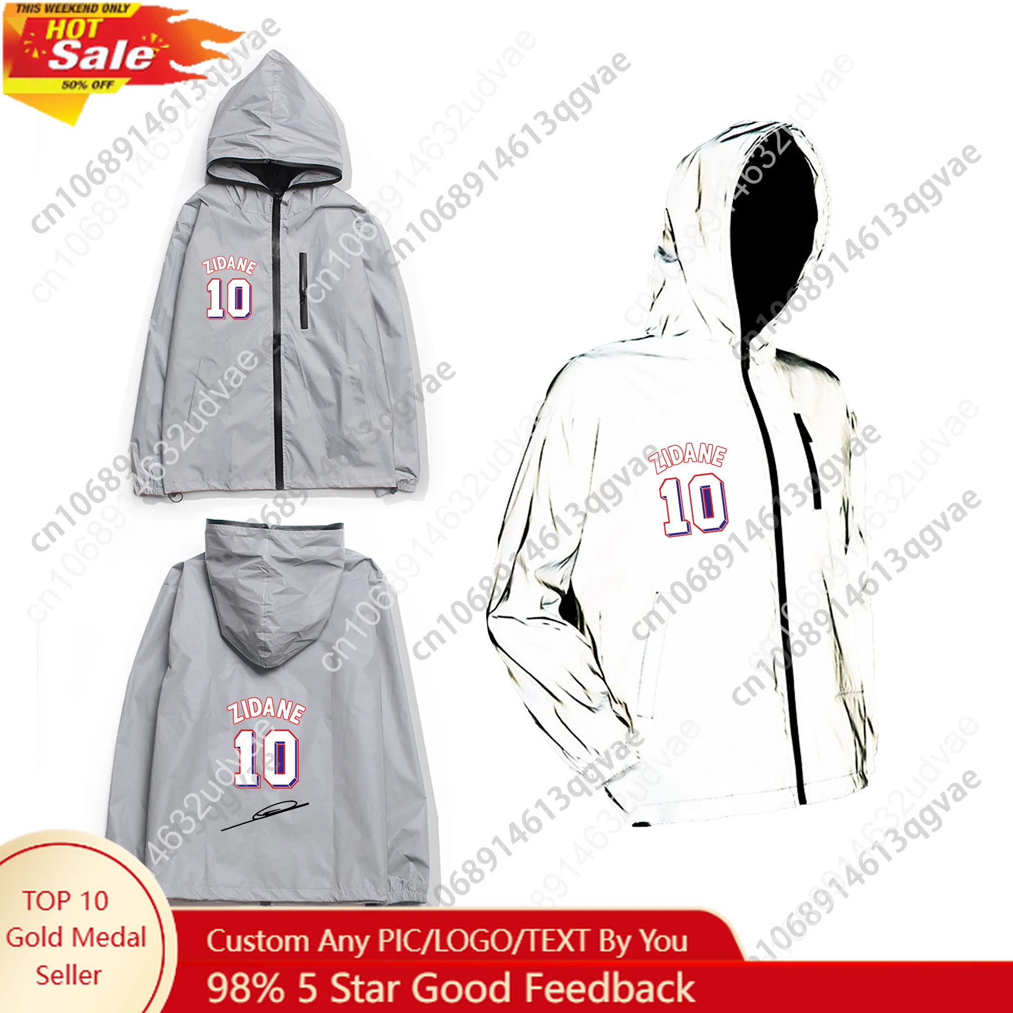 

Zidane No.10 Reflective Jacket Men Women Coat France Soccer Star Zipper Hooded Sweatshirt Windbreaker Hiking Customized TOPS