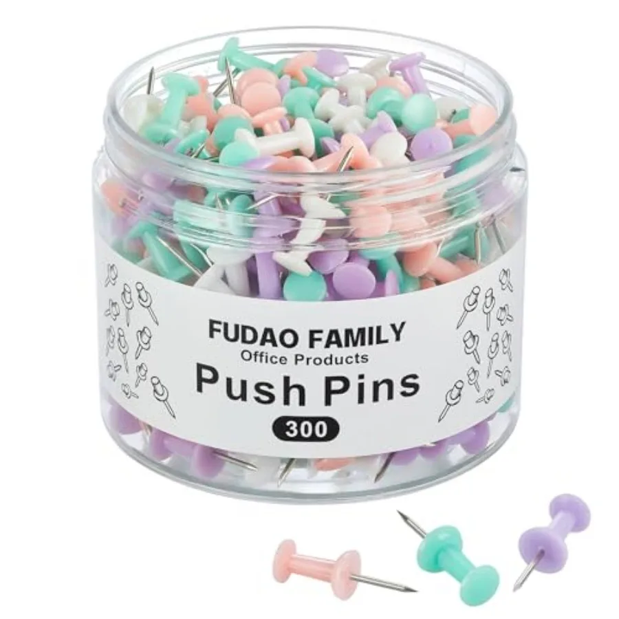 

300pcs Push Pins for Bulletin Board, Thumb Tacks for Wall Corkboard, Map Pins - Home Office School Craft Projects Plastic Head