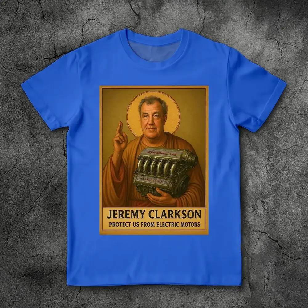 جيريمي كلاركسون حمايتنا من المحركات الكهربائية ميرش المشجعين تي شيرت علوي والعتاد مضحك ميمي الجرافيك تي شيرت للجنسين عادية فضفاض تيز