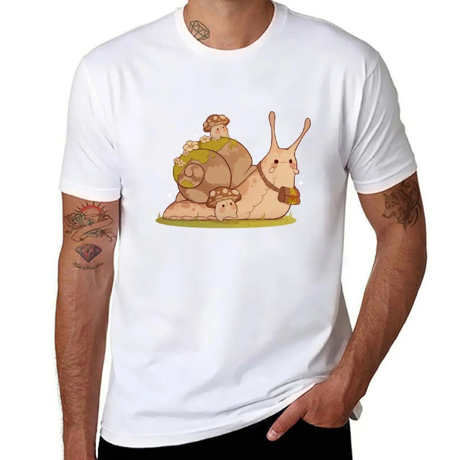 

Cute mini mushrooms with big snail friend T-Shirt t shirt man casual cotton t shirts high quality T-Shirt