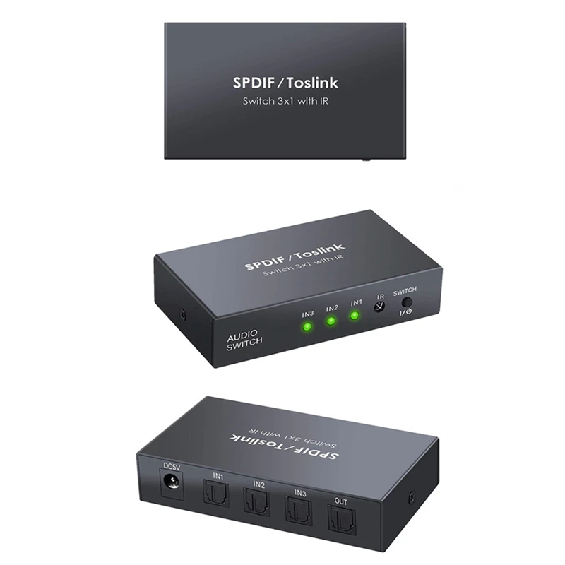 Optical Switcher With 2 Way Spdif Toslink Optical Digital Audio Splitter 3 In 1 Out With IR Remote Control Switch Accessories