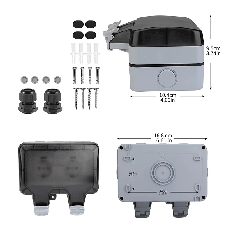 Outdoor Socket Weatherproof Outdoor Wall Socket Garden Socket Surface-Mounted Protective With Hinged Lid EU Plug