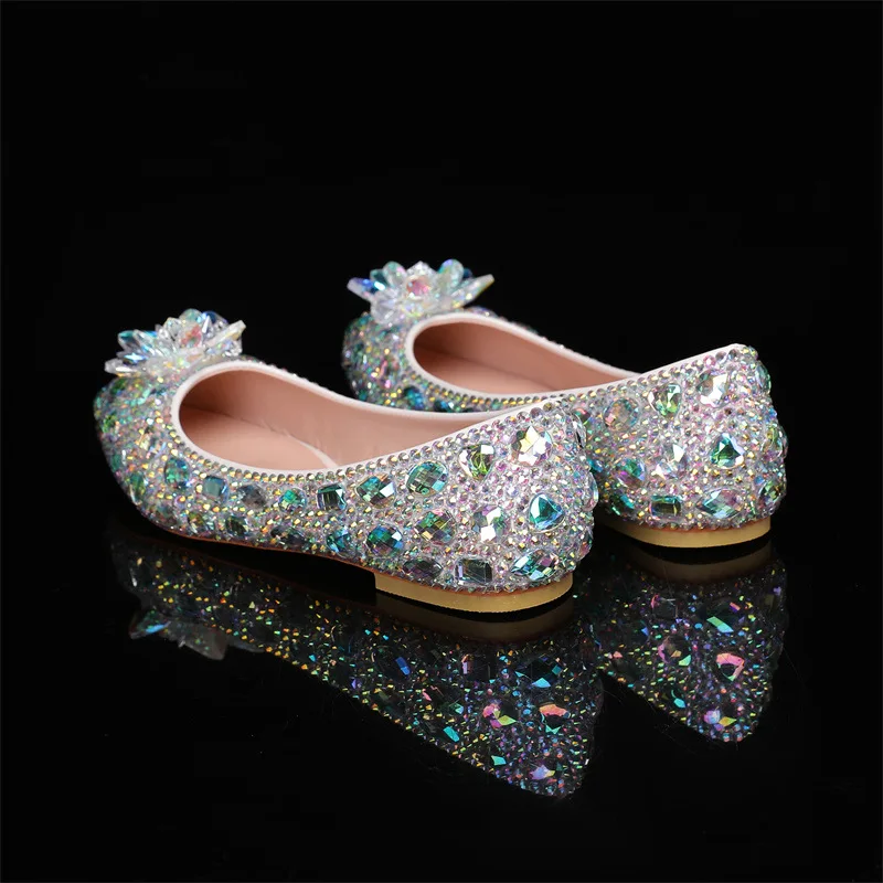 Bombas planas de diamantes de imitación para mujer, zapatos de lujo hechos a mano, con flores de cristal, a la moda, para primavera y otoño, para fiesta de graduación y boda