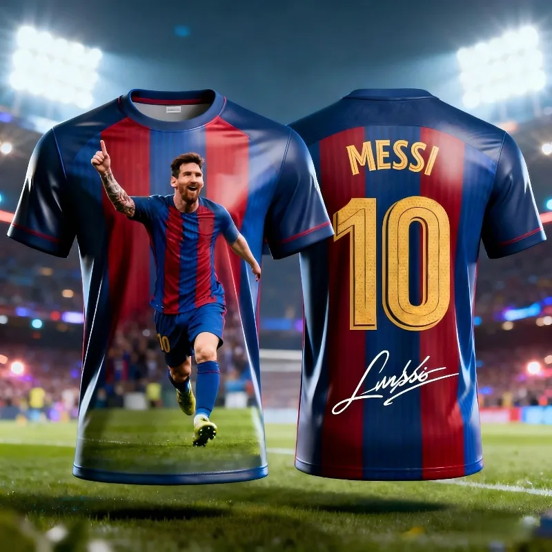 Messi-style Football Jersey Men's T-shirt 3D Summer Quick-drying Breathable Suitable for Daily Training Wear