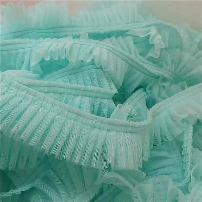 5CM Wide Double Layers 3D Pleated Mesh Lace Fabric Ruffle Trim Embroidered Collar Ribbon Sewing Clothing Skirt Splicing Material