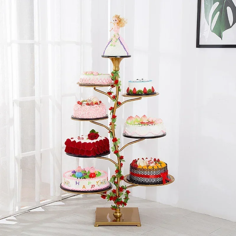 European new multi-layer tree-shaped wrought iron cake shelf