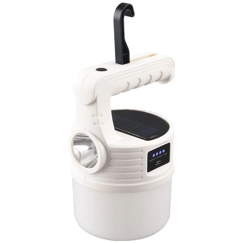 Solar LED Lantern with Hanging Hook Power Display 5 Lighting Modes USB Emergency Charging for Camping