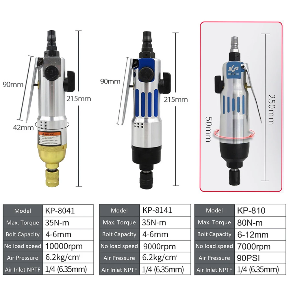 KP8041/8141 10H 5H Pneumatic Air Screwdriver Straight Hand Industrial 10000rpm 6-12mm 90PSI Reversible Screw Driver Tools