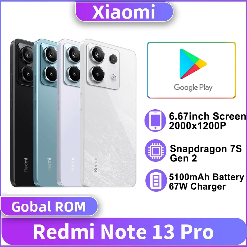 Global ROM Xiaomi Redmi Note 13 Pro 5G Mobile Phone NFC 200MP Camera 120Hz Display 5100mAh Battery 67W Fast Charging 6.67