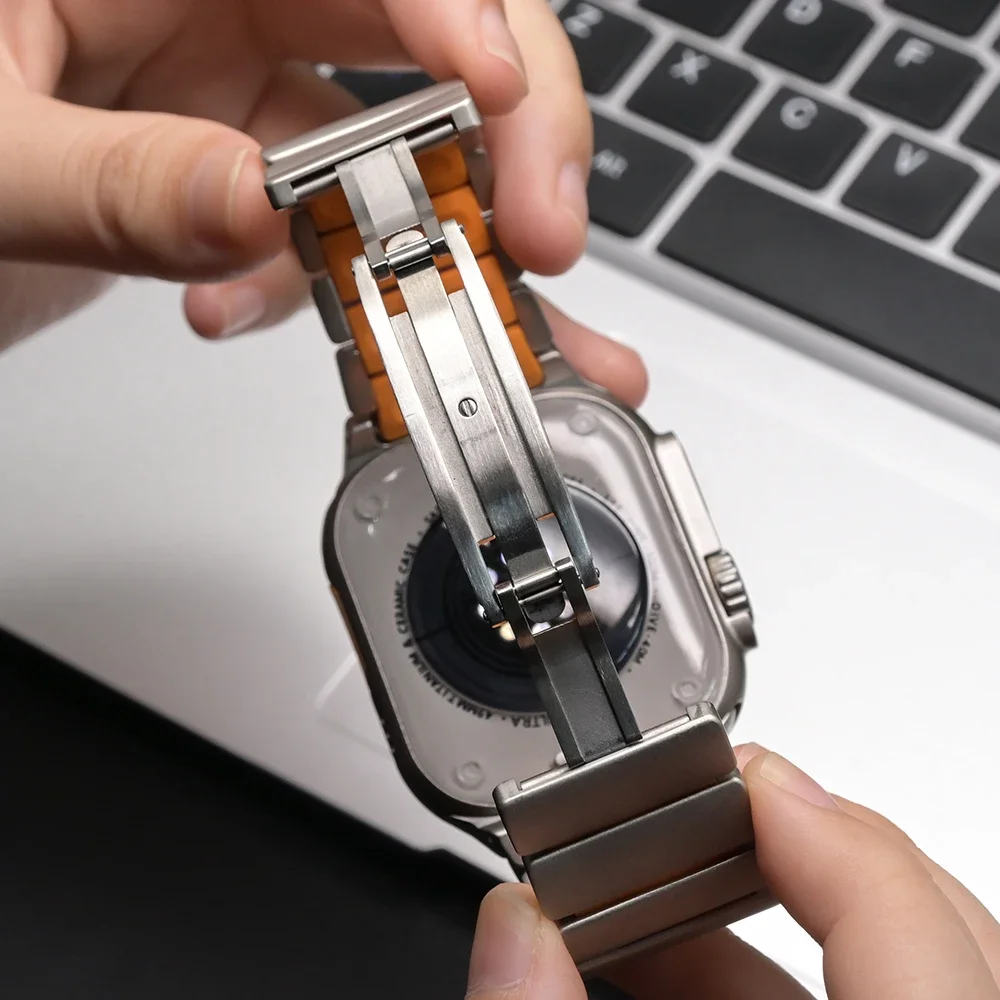 الرجال التيتانيوم الفرقة ل أبل الترا 3 2 49 مللي متر سلسلة 11 10 46 مللي متر 44 مللي متر 45 مللي متر الفاخرة المطاط حزام ل iWatch 9 8 7 6 SE 3 Correa #6