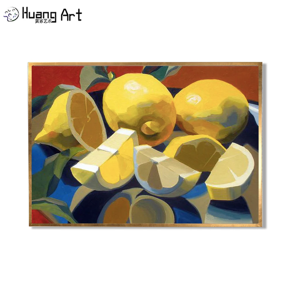 

Delicious Yellow Orange Oil Painting On Canvas Handmade High Quality Modern Abstract Fruit Lemon Oil Painting for Kitchen Decor