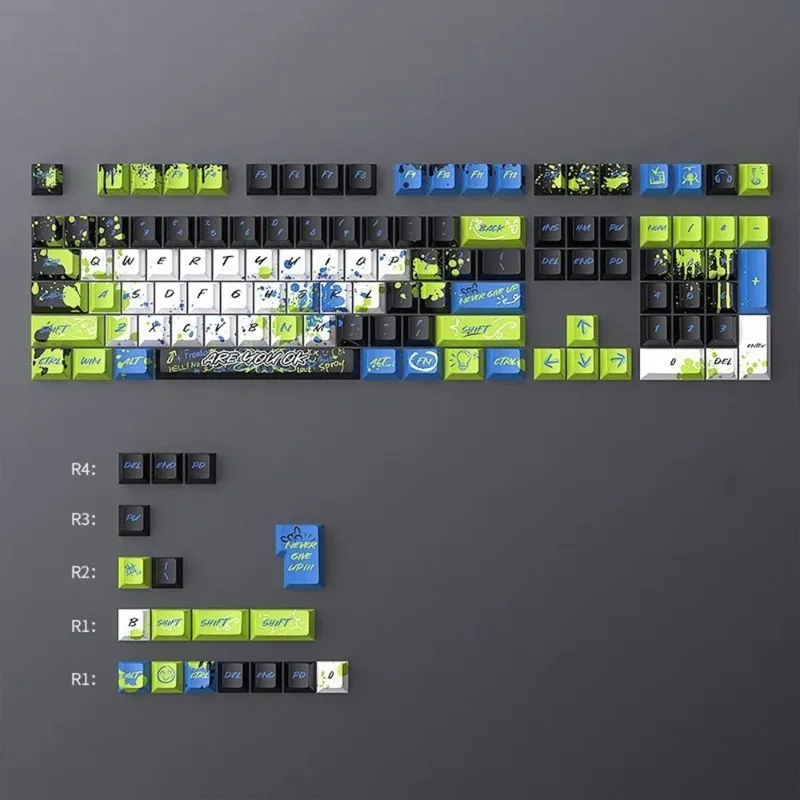 Splash Ink Graffiti PBT Keycaps 126 Keys Dye-Sublimation Original  Height Magnetic Shaft Mechanical Keyboard Custom DIY Key Caps