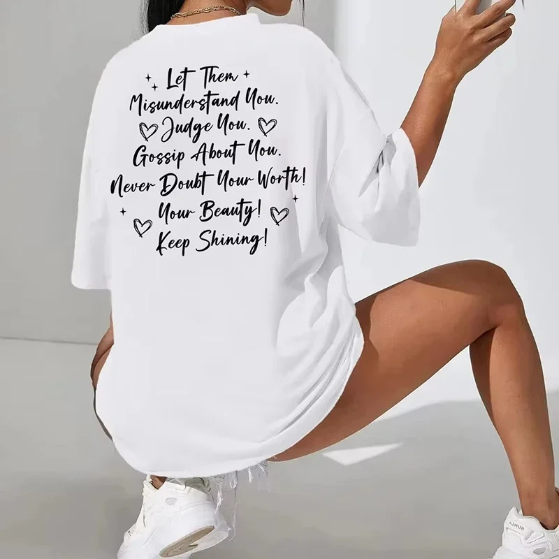 

Let Them Misunderstand You Letter Print T-shirts for Women Summer Short Sleeves Crew Neck Graphic T-shirt Oversized T Shirt