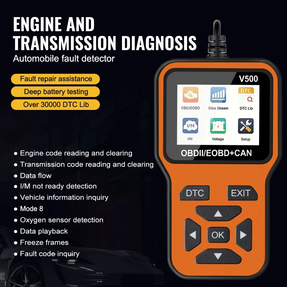 رمز الخطأ واضح الأوكسجين الاستشعار تستر رمز القارئ أدوات تشخيص السيارات السيارات DTC تبحث المهنية obd2 الماسح الضوئي V500