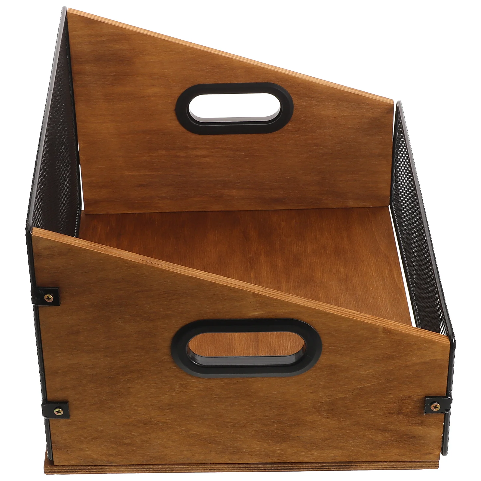 Wooden Record Storage Crate Vinyl Album Organizer Rustic Media Storage Holder Handles Desktop File Organizer Vinyl Records Box