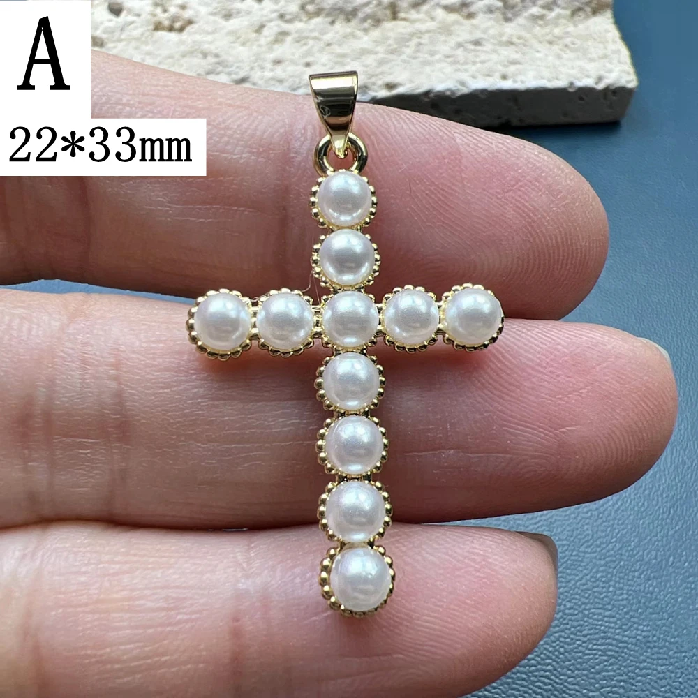 Fashion Cross Pendants Gold Plated Imitation Pearl Small Charms For Jewelry Making Women Necklace Bracelet Earrings