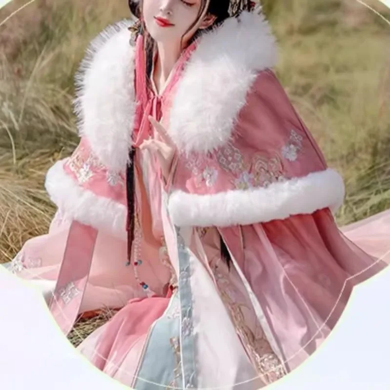 الأصلي Hanfu المرأة جين نمط عبر الياقات الخصر طول تنورة الجنية مثل كيب الصوف عباءة دافئة موضة الراحة معطف دافئ