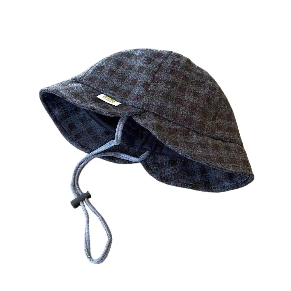 

New Plaid Baby Hat Adjustable Windproof Baby Bucket Hat Fisherman Cap Summer Season