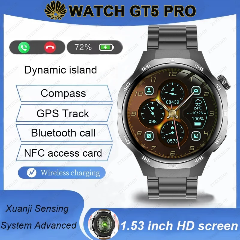 

Для HUAWEI GT5 Pro GPS NFC умные часы мужские 360*360 AMOLED экран сердечного ритма Bluetooth вызов IP67 водонепроницаемые мужские умные часы 2024