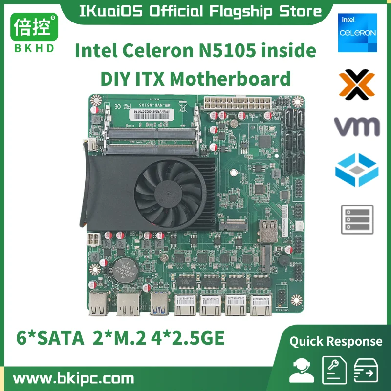 

IKuaiOS BK NVR N5105 Mini ITX DIY Motherboard Compatible TrueNAS Proxmox OpenMedia 4x2.5G LAN 2xM.2 6xSATA Home Commercial