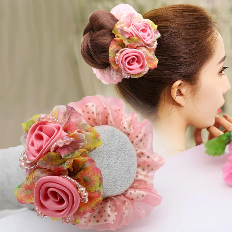 Flower Hair Band Elegant Women\'s Rubber Band Simple Ponytail Updo Bun Hair Rope Mesh Large Scrunchies Hair Accessories For Women