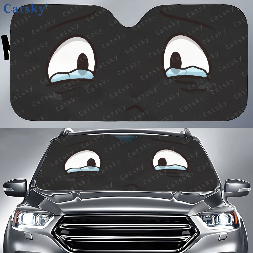 Drawing Of A Black Cat With Big Eyes Car Auto Sunshades Car Sunshade, Front Window Sun Cover For Car, Auto Sunshade For Car Deco