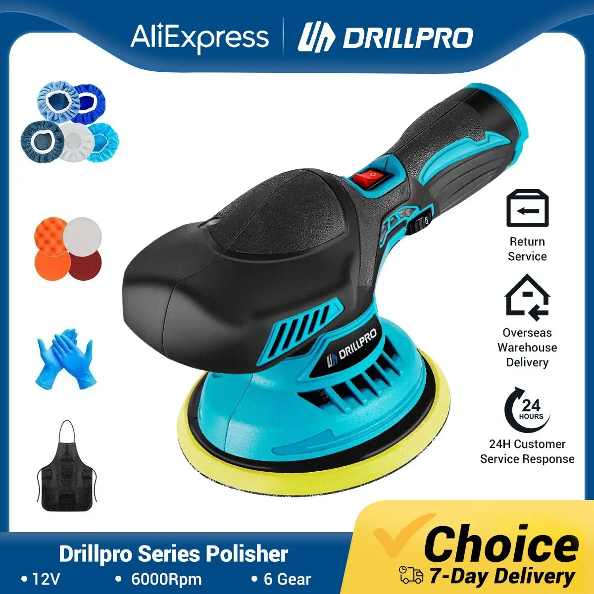 

Drillpro Cordless Car Polisher Wireless 6 Gear Speed Adjustable Electric Auto Waxing Sanding Polishing Machine Power Tools