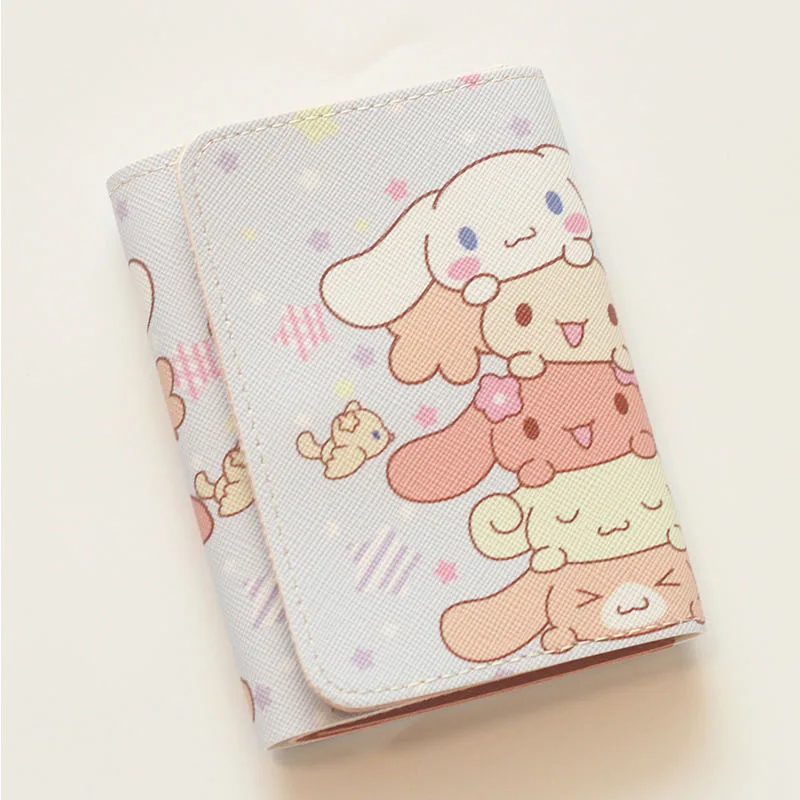 Kawaii Cartoon Sanrioed Kt Cat portafoglio donna Anime Cinnamoroll Kuromi portatile pieghevole corto Multi-Card portafoglio Mini moneta Pirse