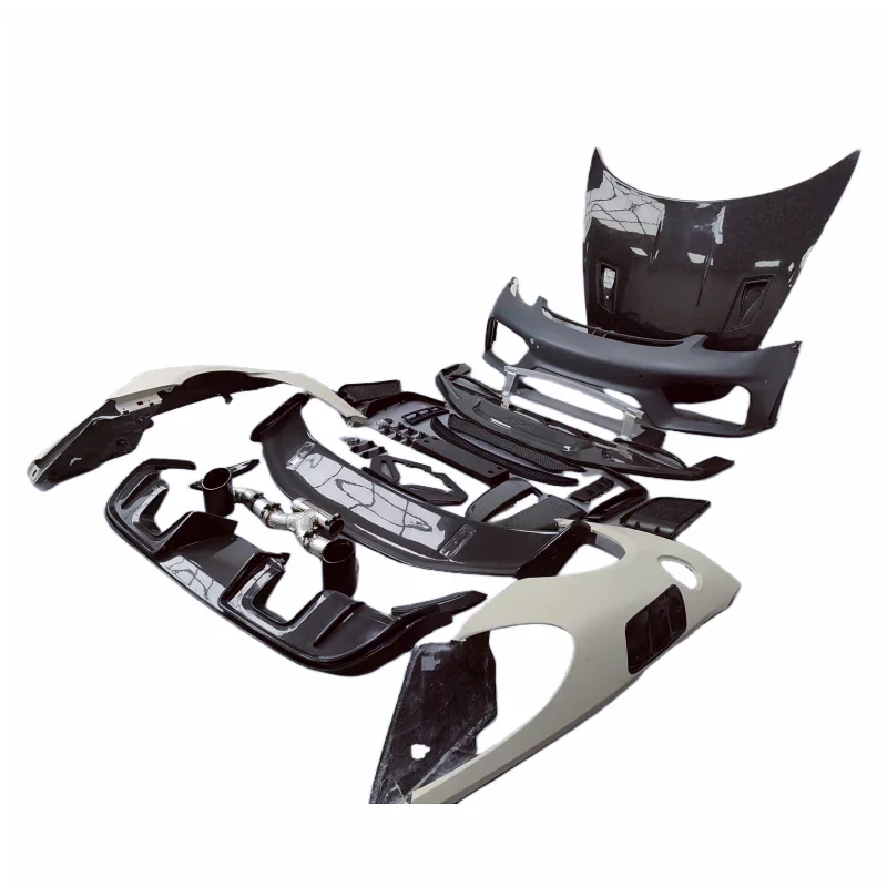 For Porsche 718 Boxster Upgrade GT4RS Style Dry Carbon Body Kit Front Bumper Rear Diffuser Exhaust Nozzle Hood Fender