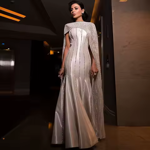 Exquisite O-Neck Satin Customized Evening Dress High Quality Mermaid Prom Dresses Temperament Beading Special Occasion Gowns