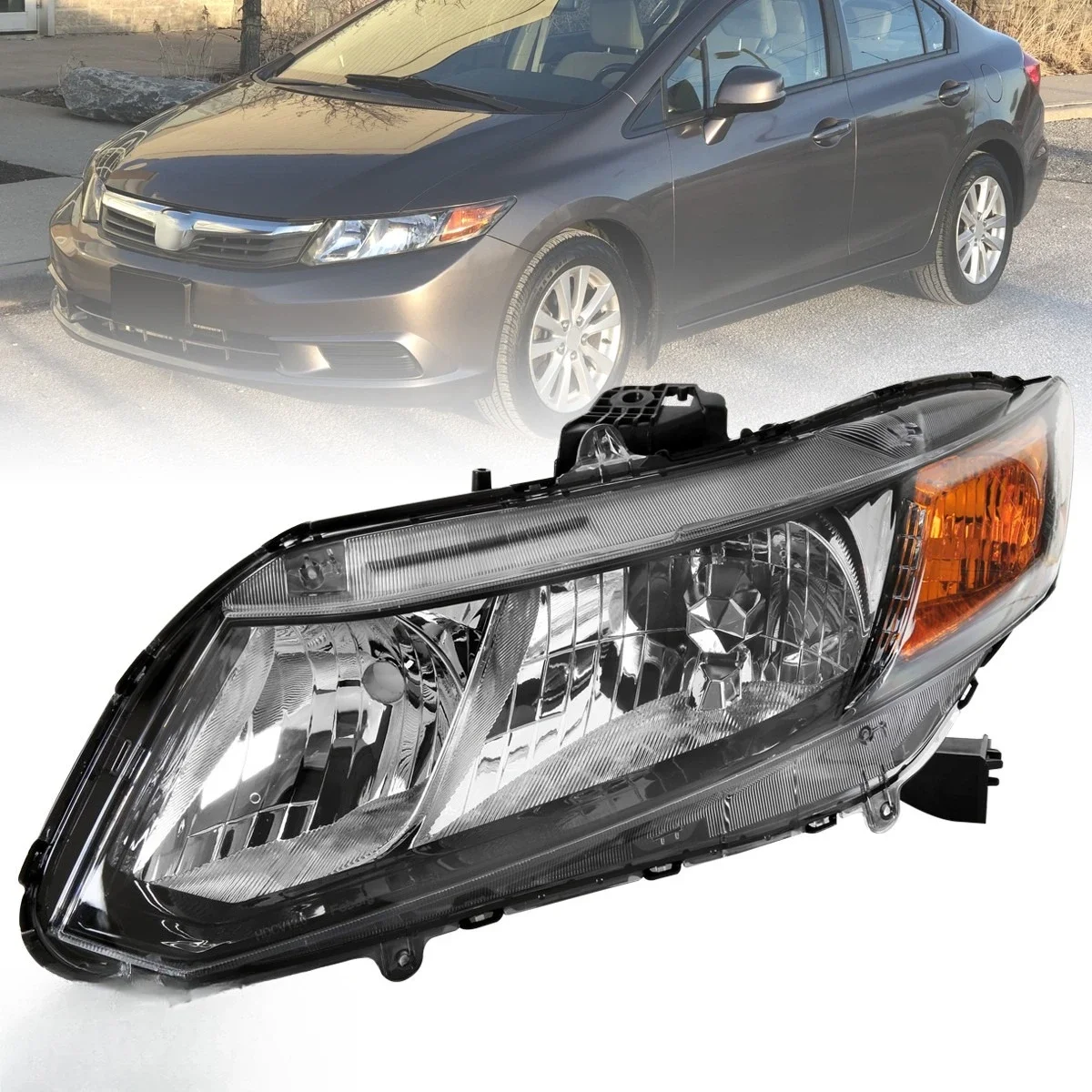 

Left/Driver Side Headlight Fits 2012-2015 Honda Civic Black 4Dr Lamp Assembly