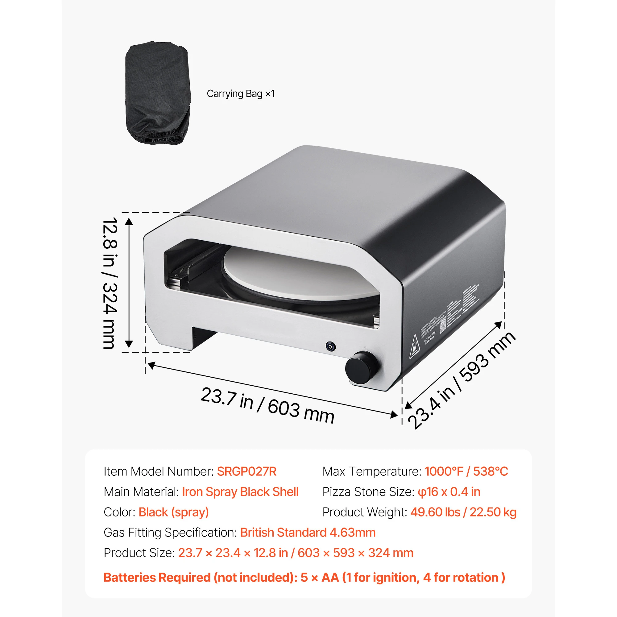 SucceBuy 12 16 inch Propane Buitenpizzaoven Gas Pizza Maker Draagbare Pizzaoven met Verdikte Pizzasteen voor Patio Kamperen