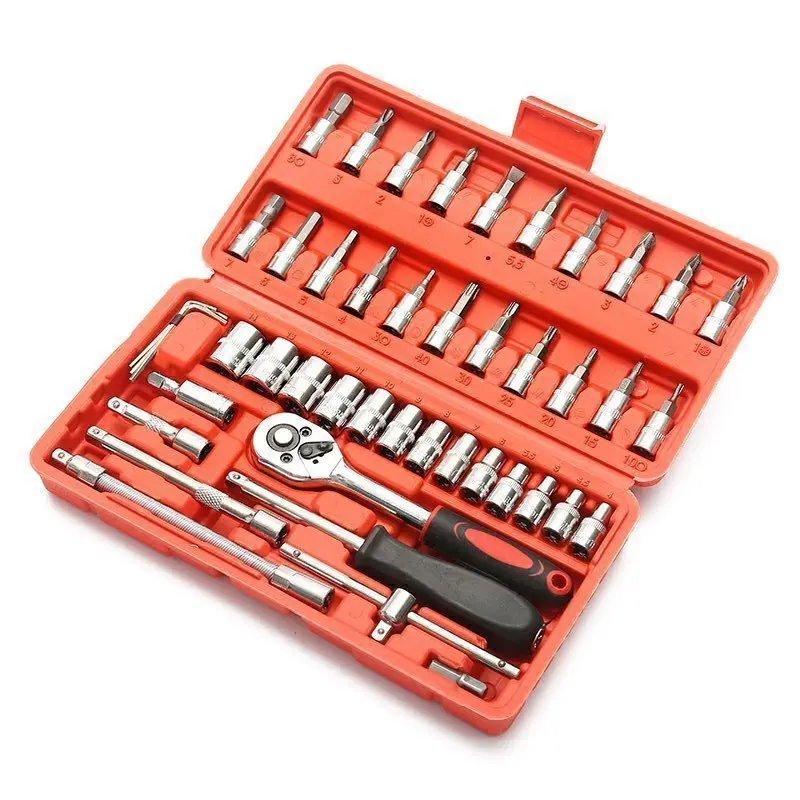 Small Car Repair Tool Set 46-piece 1/4 Socket Wrench Tool Motorcycle Side Repair Set Ratchet Wrench Set Home Hardware Repair