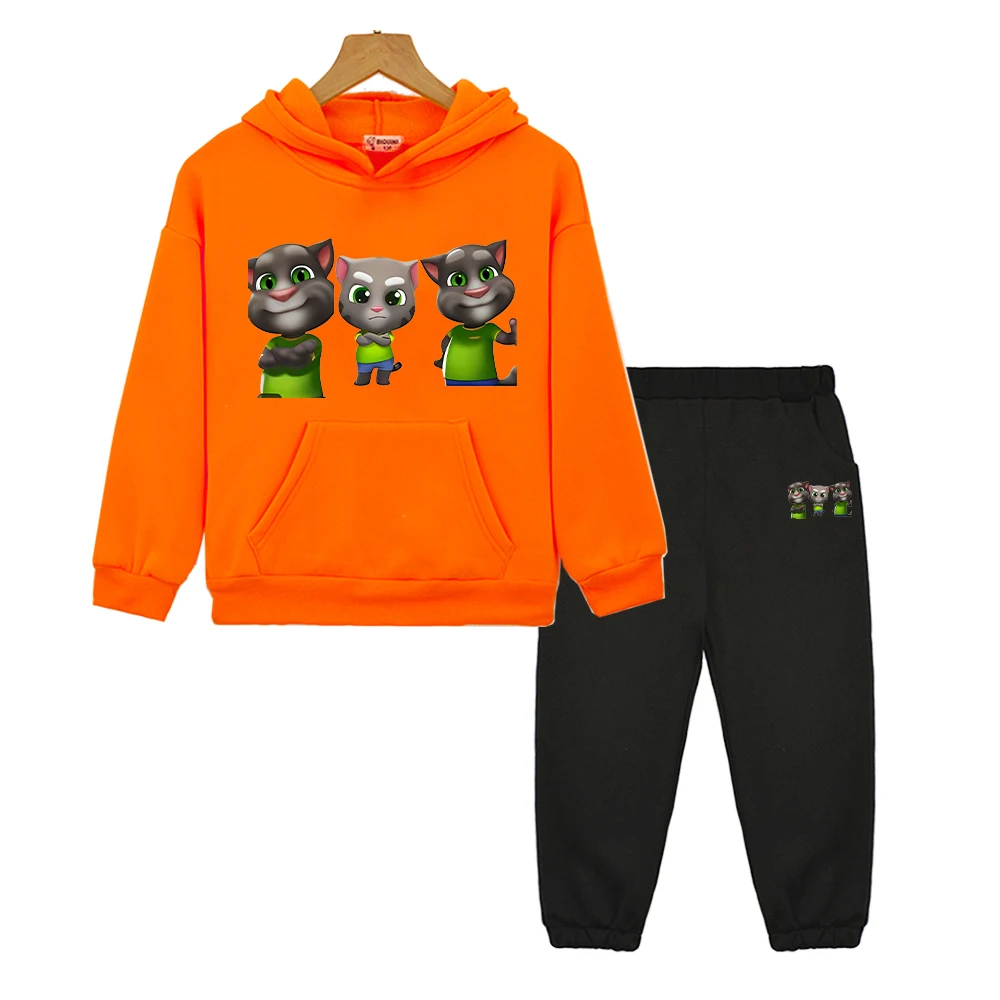 

Talking tom cat hoodie Fleece Sweatshirt boys girls Hooded Spors Sets Disney Jacket 2pcs pullover+Pant kids boutique clothes