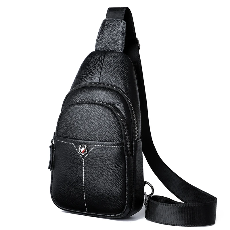 Bolso de pecho informal de cuero de vaca para hombre, bandolera de viaje de cuero genuino, 100%