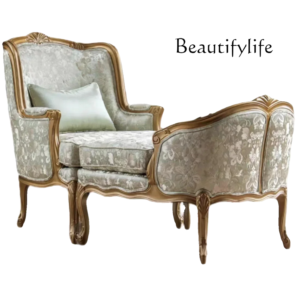 

French style is solid wood court decorative recliner single sofa European style carved villa bedroom luxury sofa chair