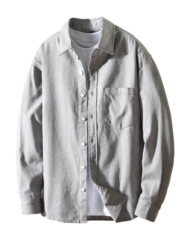 

Color Woven Pure Cotton Long Sve Casual irt Men's Autumn Winter New Sle Versatile Loose Fit Collared Coat Jaet