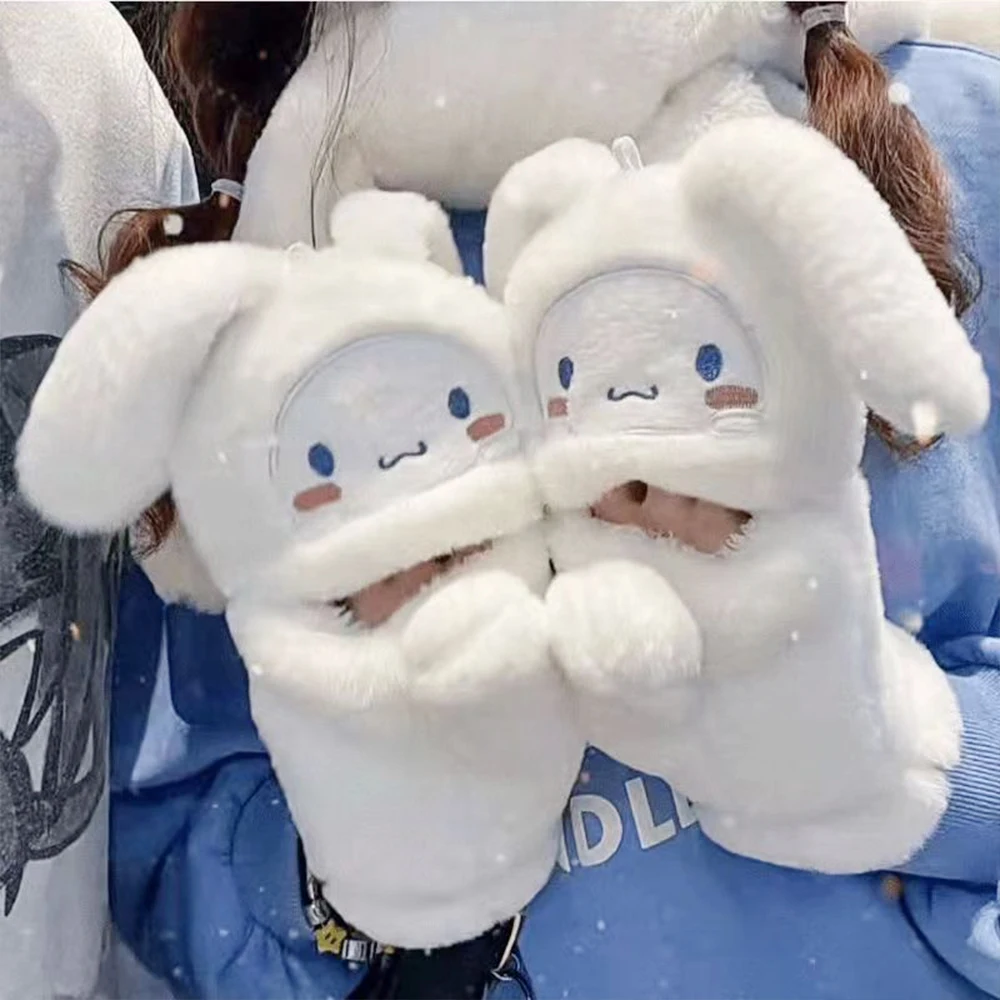 قفازات شتوية من القطيفة كاواي سينامورول سانريو أنيمي كارتون دافئ نصف إصبع ناعم وسميك هدية مهرجان الطالبات