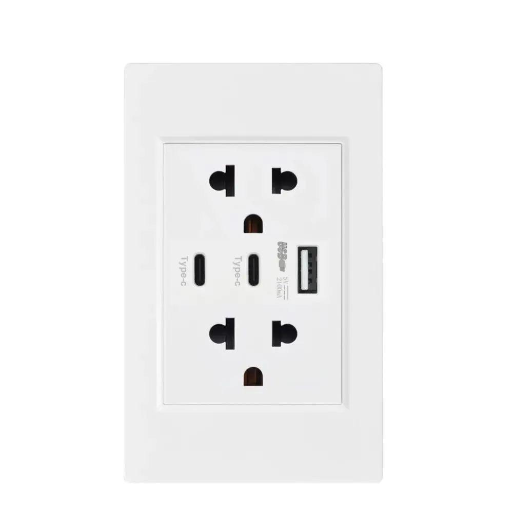 VISWE Dual Type-c Usb Charging port, Thailand standard electrical socket 3 holes wall outlet 118*72mm Flame Retardant PC Panel