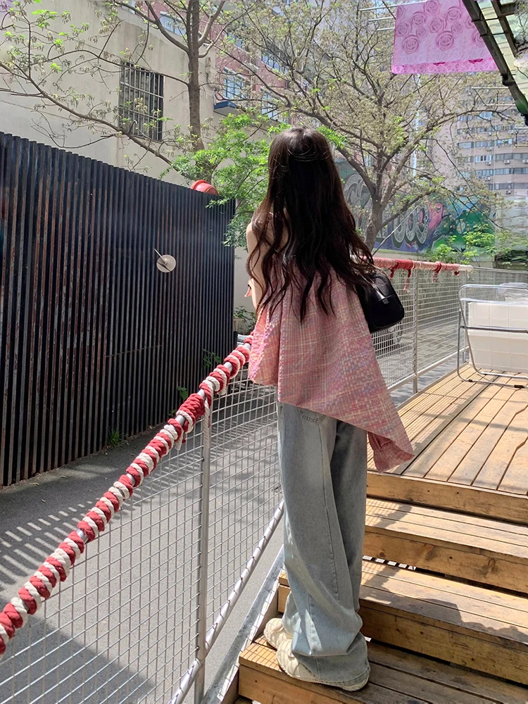 

Cuitcuit Simple Heart, весна 2024, новые светло-голубые джинсы, свободные широкие брюки, женские прямые джинсы, повседневные джинсовые узкие брюки