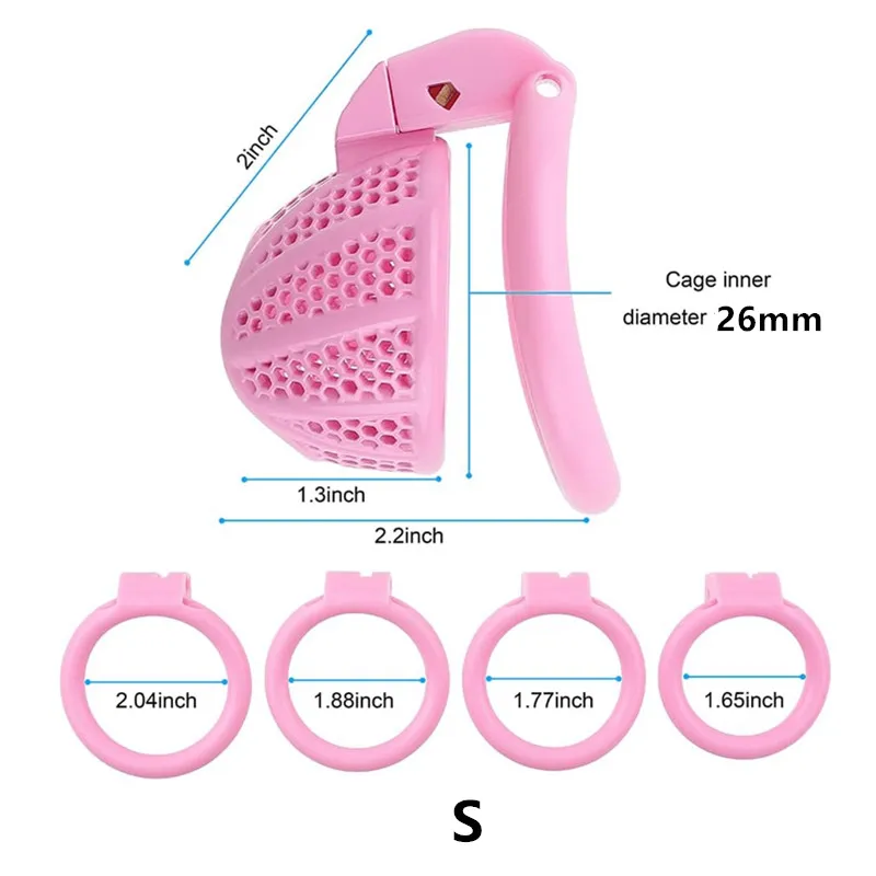 Male Chastity Device Cock Cage Upgraded  Lightweight Pink Chastity Cage with 4 Different Sizes Removable Plastic Rings  Sex Toys