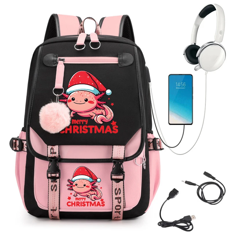 

Schoolbag for Teenager Girls Axolotl Christmas Anime Cartoon Backpack School Backpack Back To School Backpack Kawaii Schoolbag