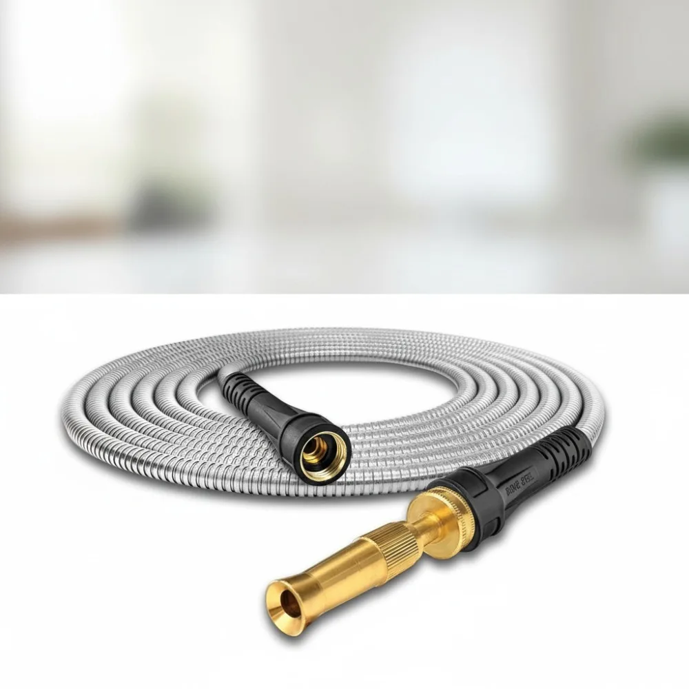 

75ft Flexible Garden Hose with Nozzle, 304 Stainless Steel Kink-Free Water Hose, Lightweight Heavy Duty for Home & Garden
