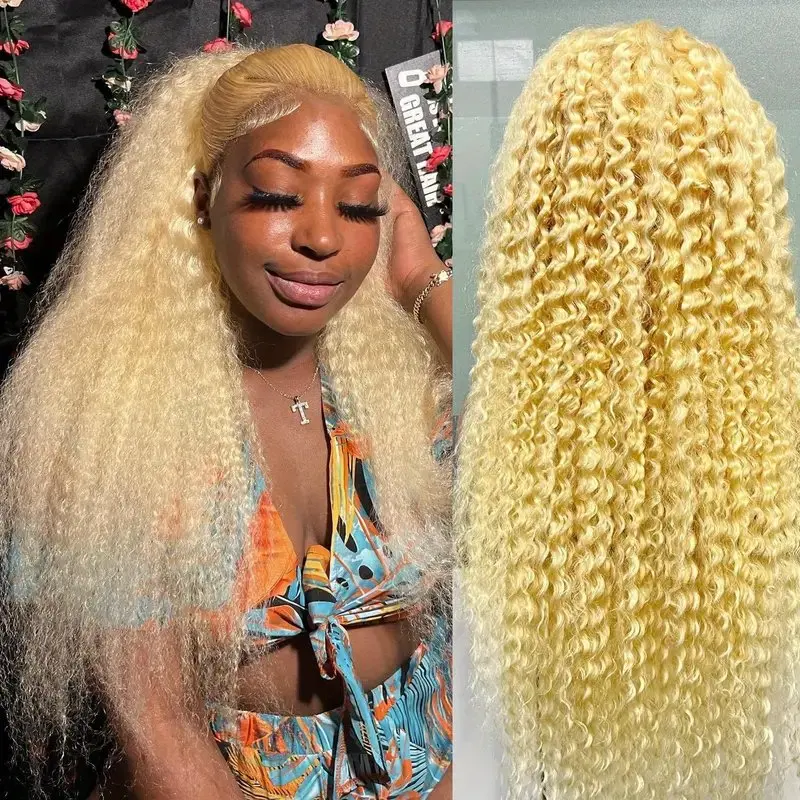 Rosabeauty 13x4 613 Honey Blonde Water Curly HD Transparent HD Lace Frontal Wig Brazilian Remy Color Loose Deep Wave Front Human