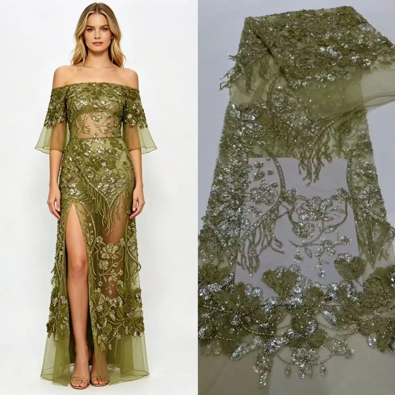 

African High-Quality French Heavy Nigerian Beaded Tulle Lace Fabric with Sequins And Pearls for Bridal Dress Nigeria Style 2026