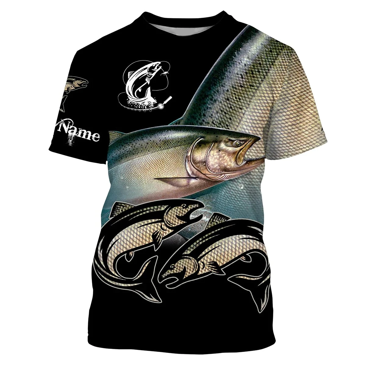 salmon fishing Customize name and team 3D All Over Printed Mens t shirt Cool Summer Unisex Casual Short sleeve T-shirt TX264