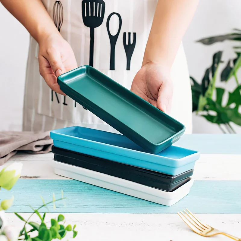 Ceramic Tray Rectangular Western Food Snack Plate Nordic Colorful Multi-function Storage Tray Home Kitchen Storage Supplies