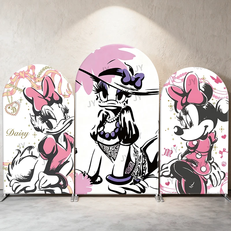 

Minnie Mouse & Daisy Duck Theme Arch Backdrop Cover Decor Pink Purple Photo Booth Prop for Girls' Birthday Party Decoration