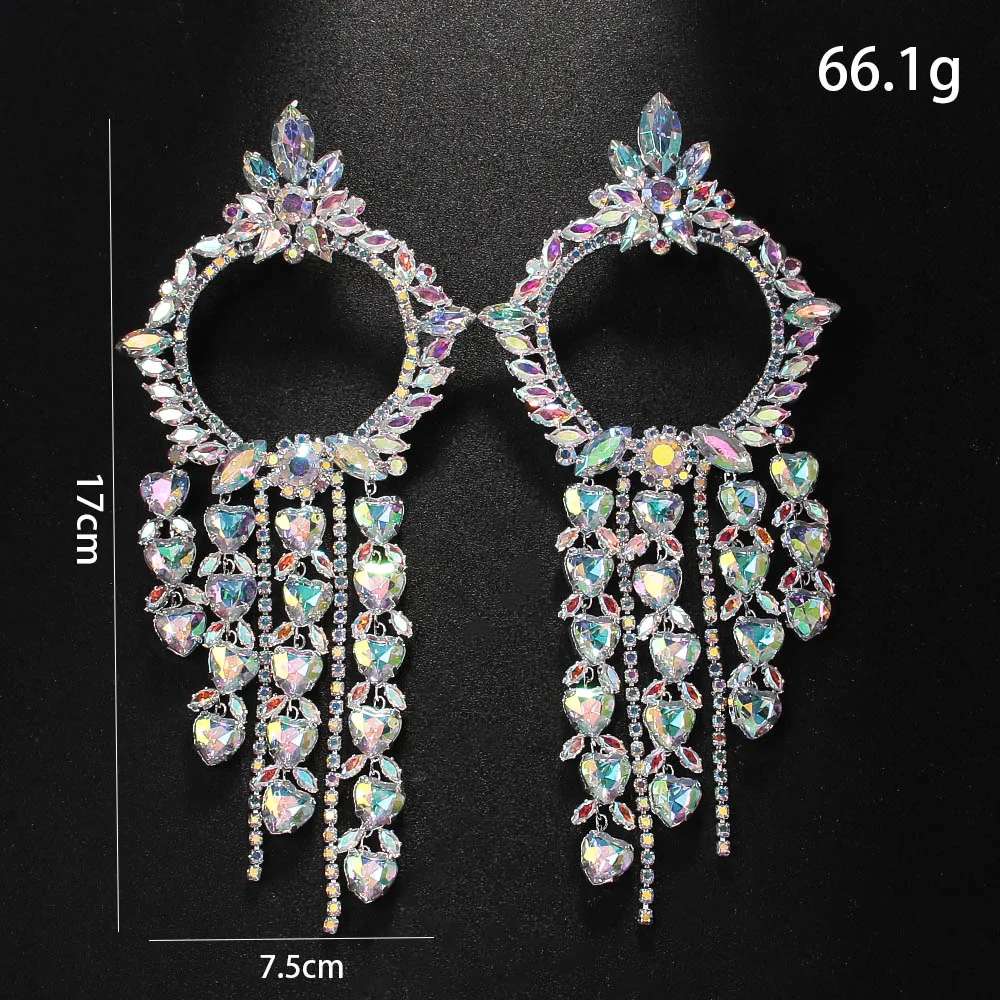 Stonefans Heart Hoop Earrings Large for Women Piercing Rhinestone Trend Fashion 2024 AB Color Tassel Jewelry Dress Accessories